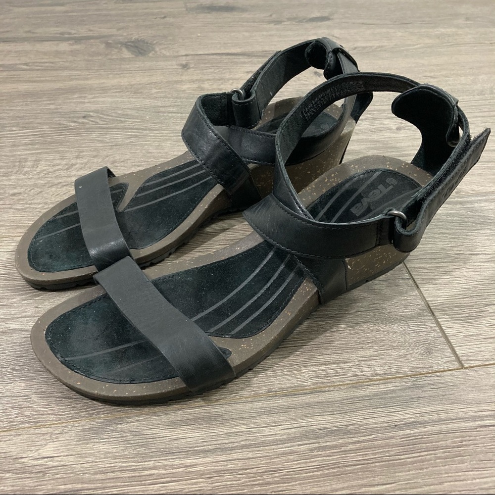Teva Black Strappy Leather Sandals